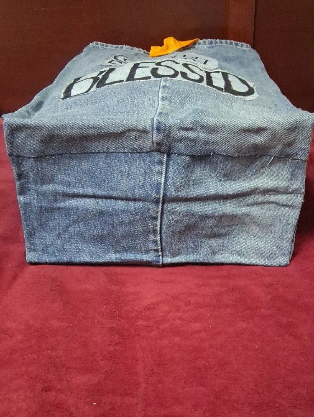 Denim Handmade Tote Bag with Yellow Handles - 'Sew Blessed'